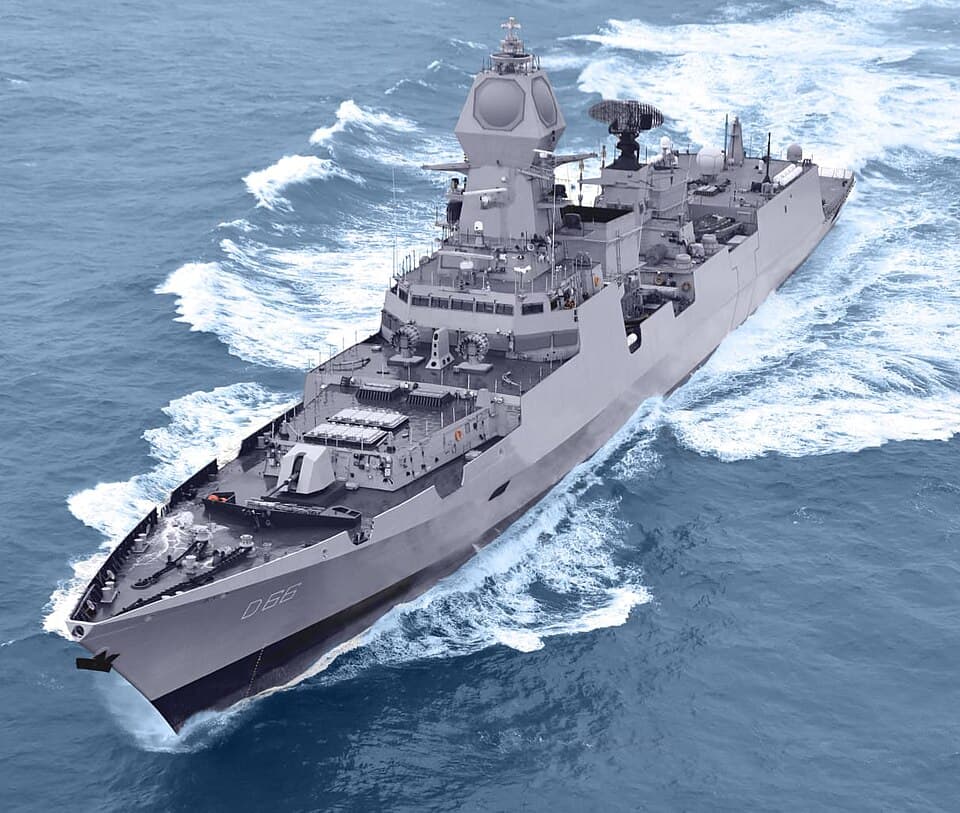 Visakhapatnam - first of the indigenous P15B stealth Guided Missile destroyers being built at Mazagon Dock, Mumbai delivered to Indian Navy on 28 Oct 21.