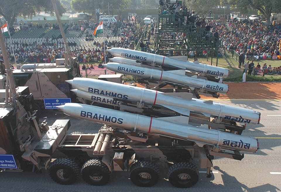 The Brahmos Missile system passes through the Rajpath during the full dress rehearsal for the Republic Day Parade in New Delhi on January 23,2006.